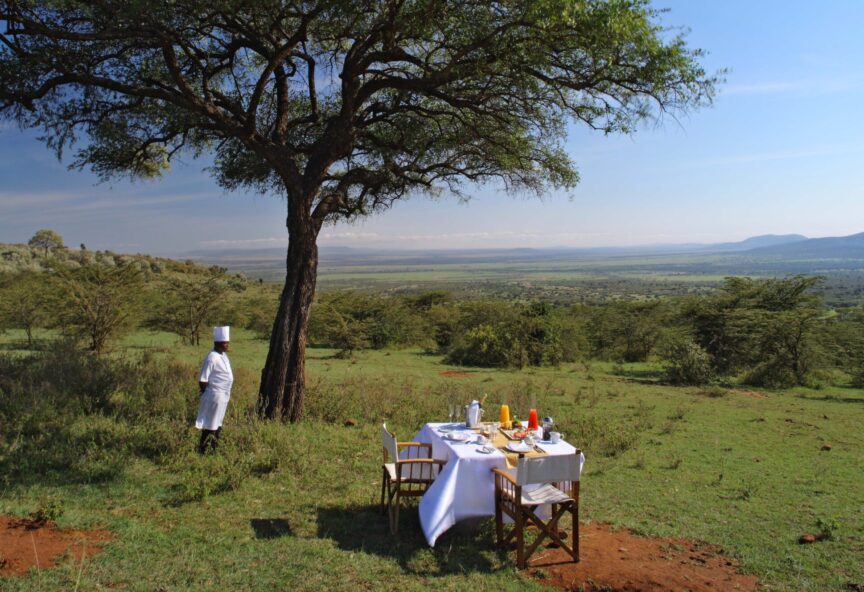 A set table ready for breakfast in the bush